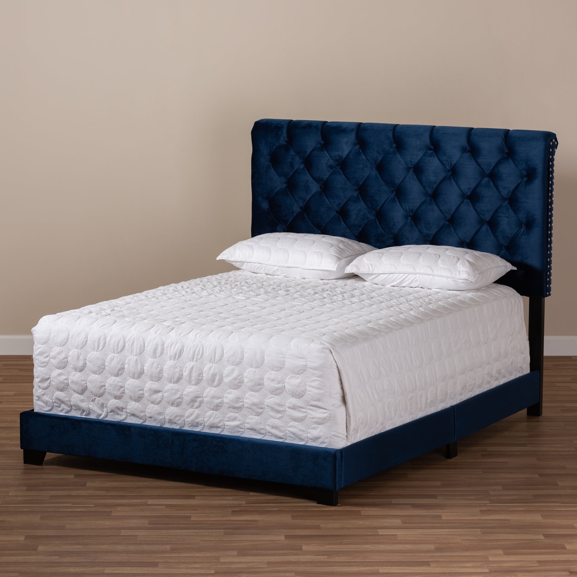 Baxton Studio Candace Luxe and Glamour Navy Velvet Upholstered Full Size Bed | Beds | Modishstore - 7