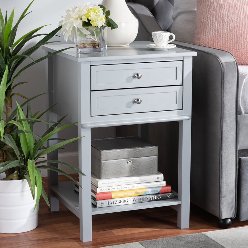 Baxton Studio Willow Modern Transitional Light Grey Finished 2-Drawer Wood End Table | Cabinets | Modishstore