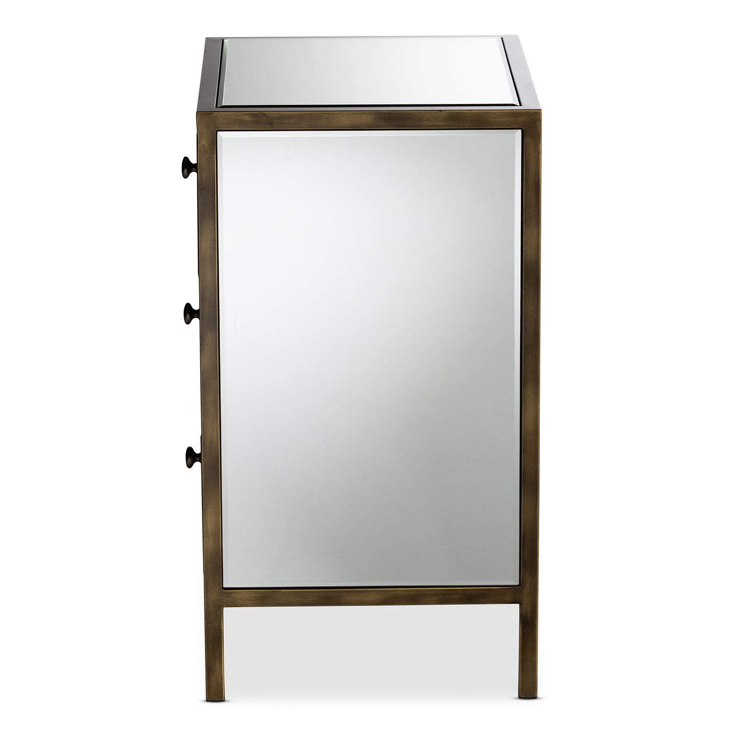 Baxton Studio Nouria Modern and Contemporary Hollywood Regency Glamour Style Mirrored 3-Drawer End Table | End Tables | Modishstore - 4