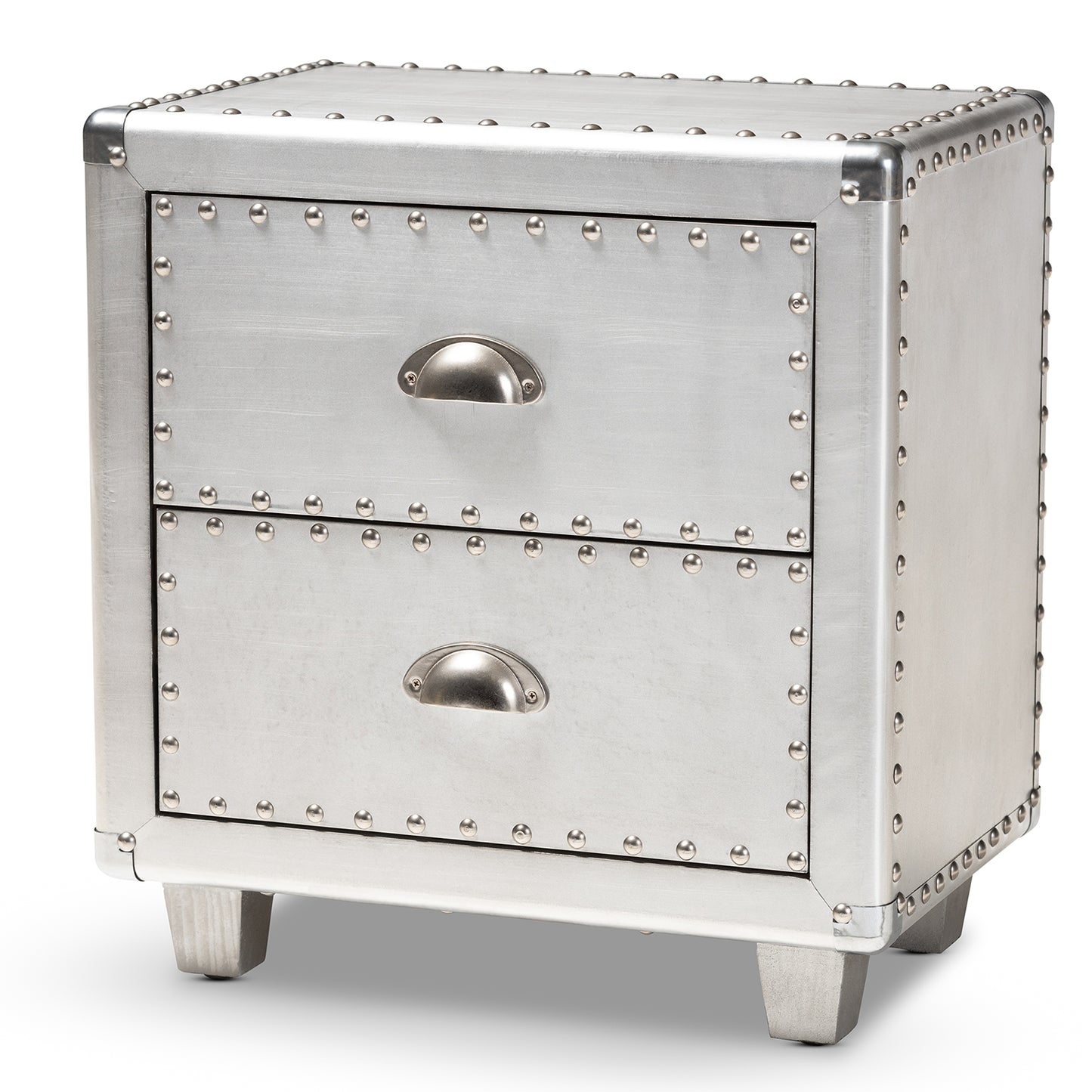 Baxton Studio Davet French Industrial Silver Metal 2-Drawer End Table | Cabinets | Modishstore - 4