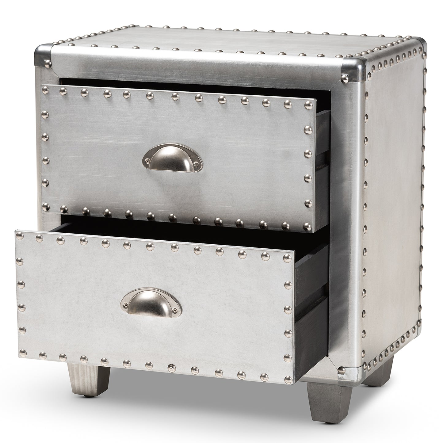 Baxton Studio Davet French Industrial Silver Metal 2-Drawer End Table | Cabinets | Modishstore - 5