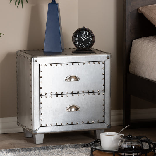 Baxton Studio Davet French Industrial Silver Metal 2-Drawer End Table | Cabinets | Modishstore