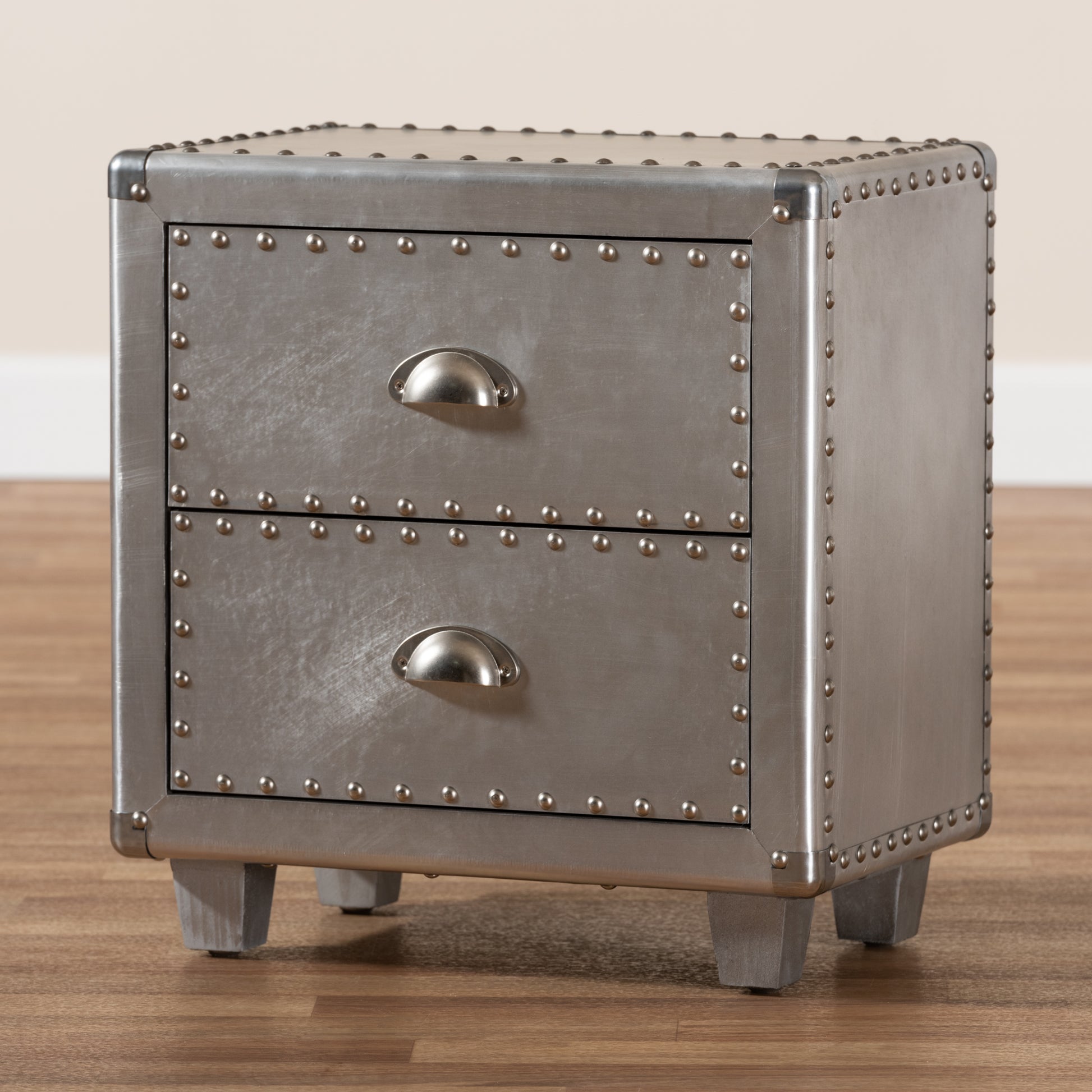 Baxton Studio Davet French Industrial Silver Metal 2-Drawer End Table | Cabinets | Modishstore - 2