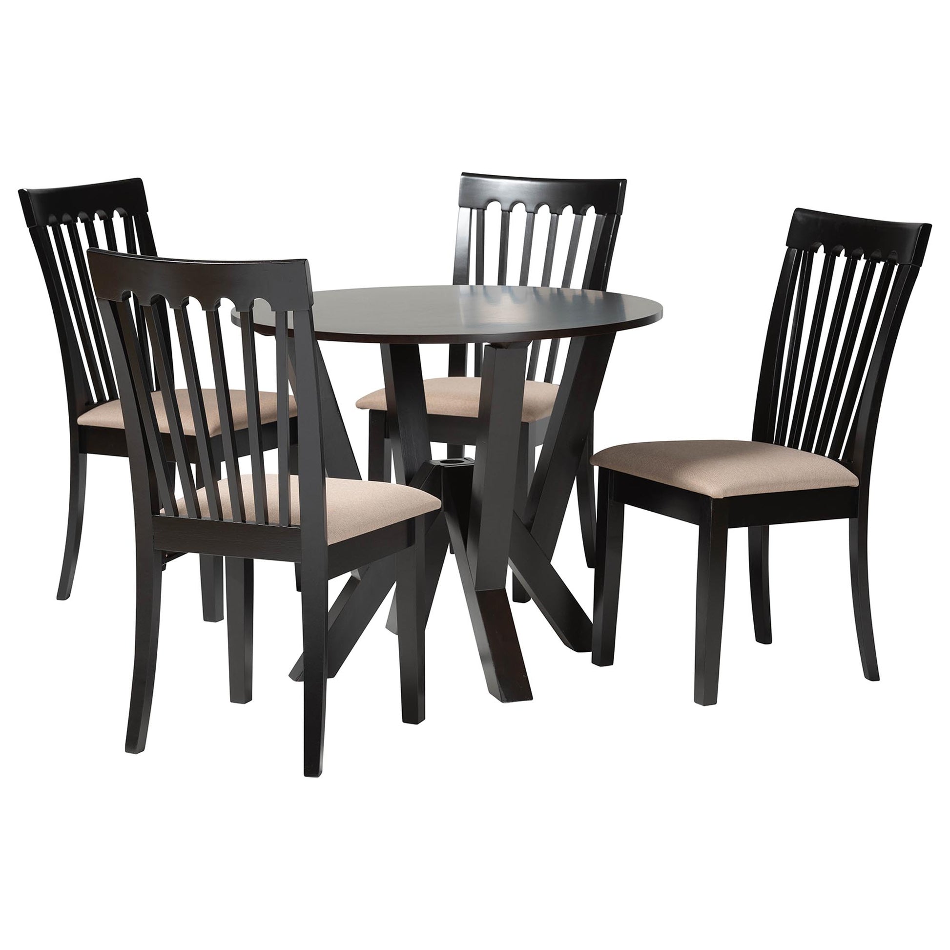 Baxton Studio Marian Modern Sand Fabric and Dark Brown Finished Wood 5-Piece Dining Set | Dining Sets | Modishstore - 4