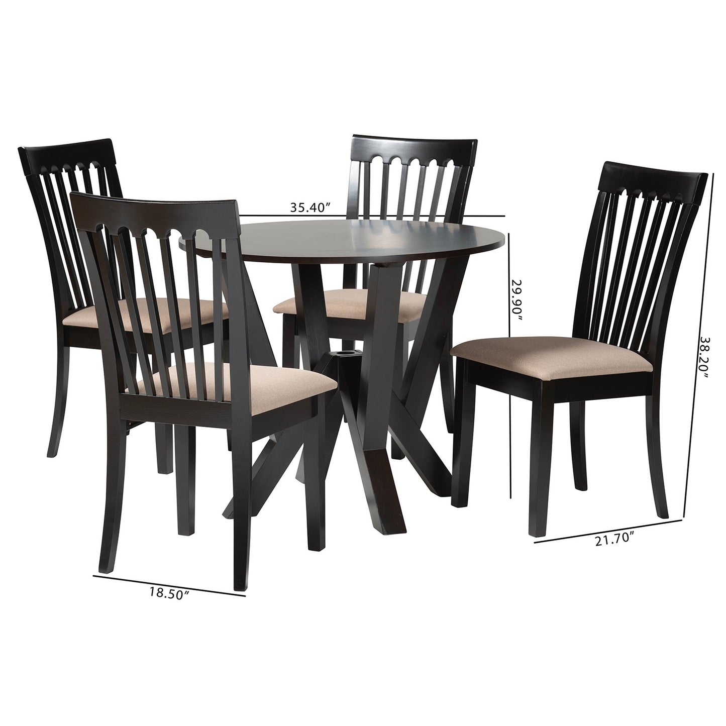 Baxton Studio Marian Modern Sand Fabric and Dark Brown Finished Wood 5-Piece Dining Set | Dining Sets | Modishstore - 3