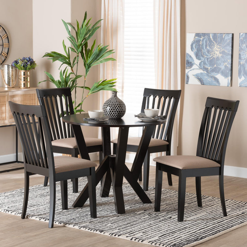 Baxton Studio Marian Modern Sand Fabric and Dark Brown Finished Wood 5-Piece Dining Set | Dining Sets | Modishstore