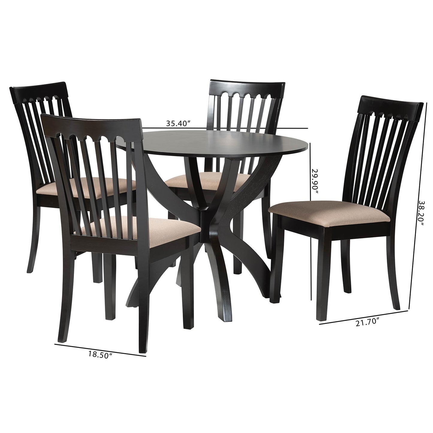 Baxton Studio Bailey Modern Grey Fabric and Dark Brown Finished Wood 5-Piece Dining Set | Dining Sets | Modishstore - 10