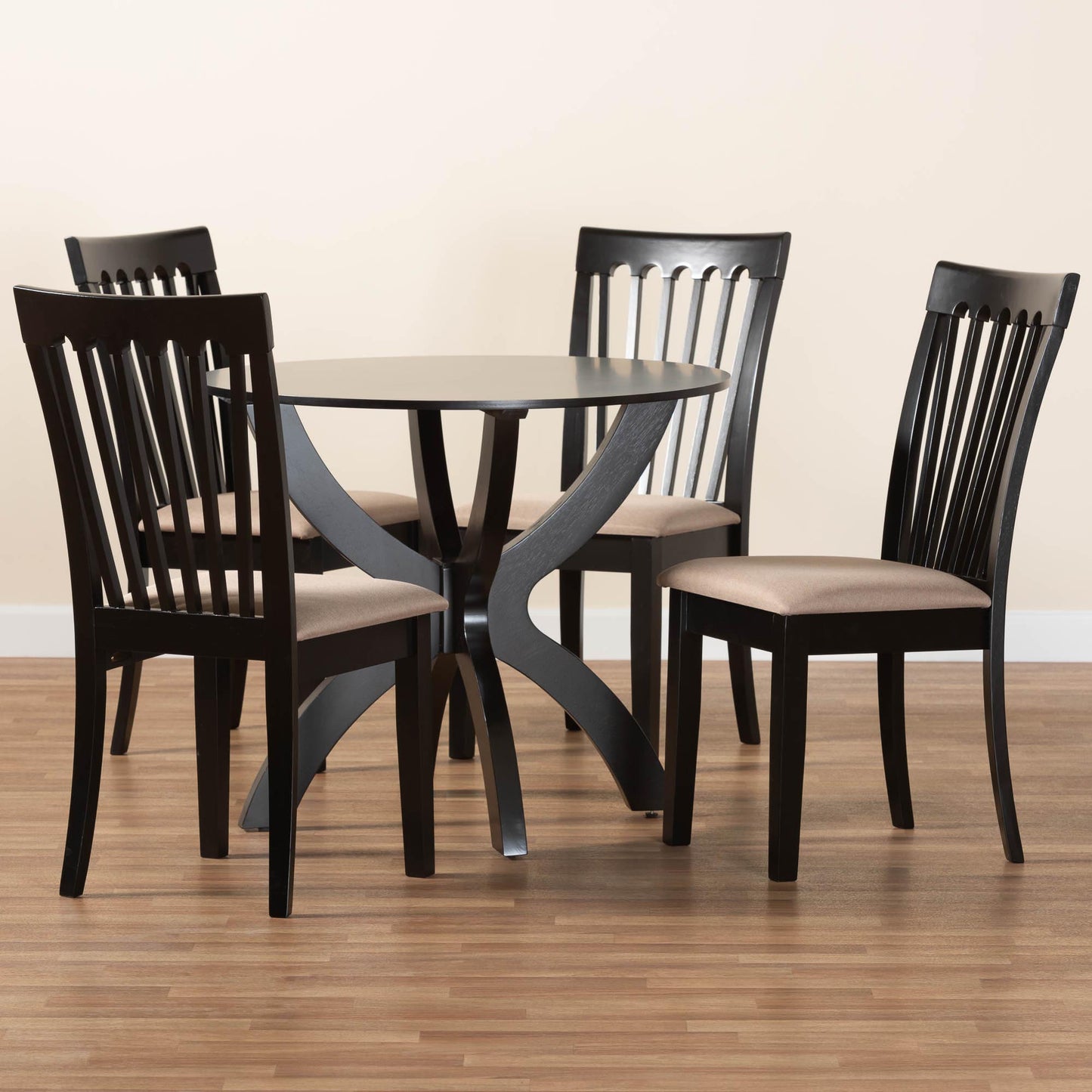 Baxton Studio Bailey Modern Grey Fabric and Dark Brown Finished Wood 5-Piece Dining Set | Dining Sets | Modishstore - 9