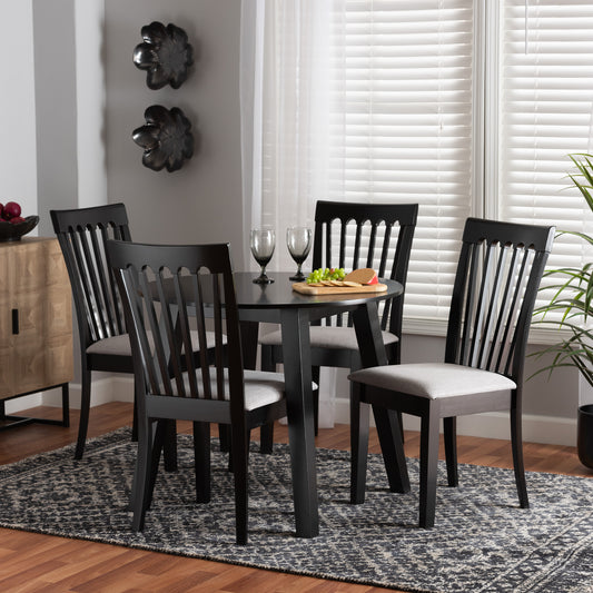 Baxton Studio Nina Modern Grey Fabric and Espresso Brown Finished Wood 5-Piece Dining Set | Dining Sets | Modishstore