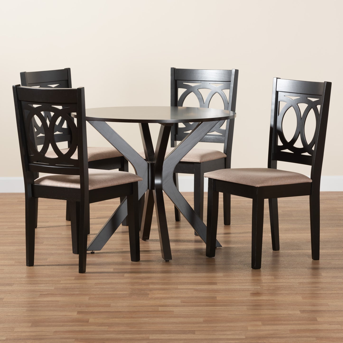 Baxton Studio Sanne Modern Beige Fabric and Espresso Brown Finished Wood 5-Piece Dining Set | Dining Sets | Modishstore - 9