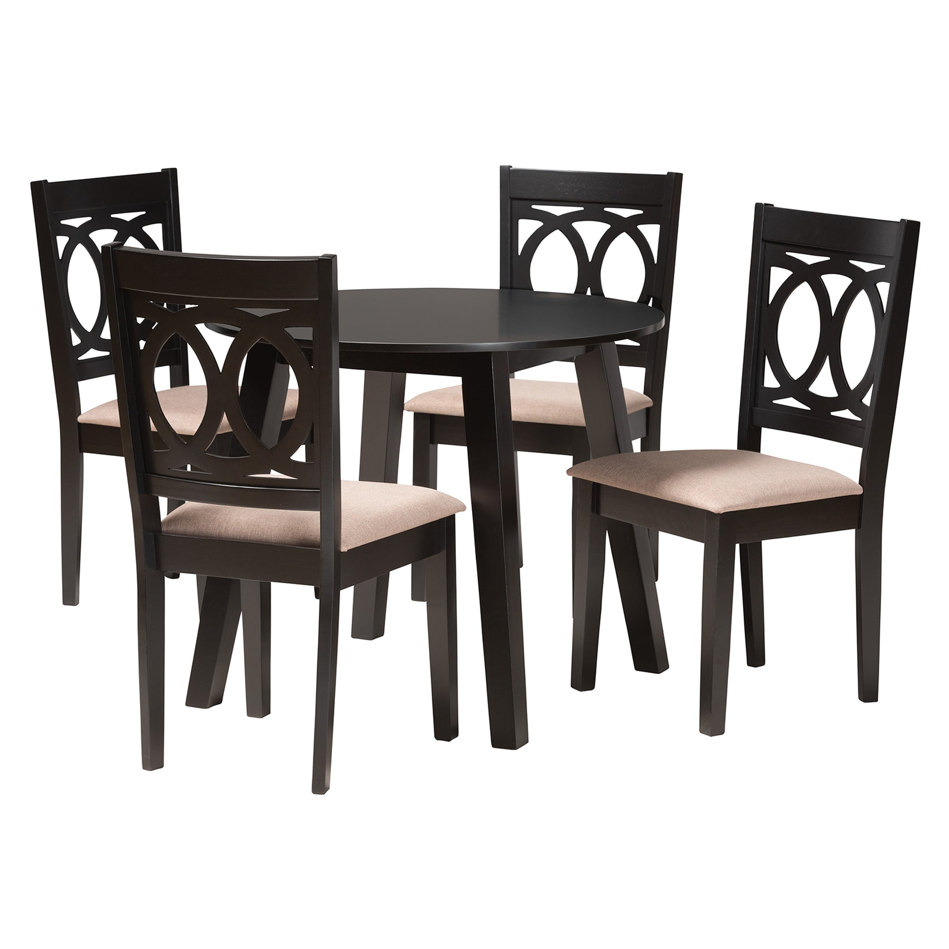 Baxton Studio Louisa Modern Beige Fabric and Dark Brown Finished Wood 5-Piece Dining Set | Dining Sets | Modishstore - 4