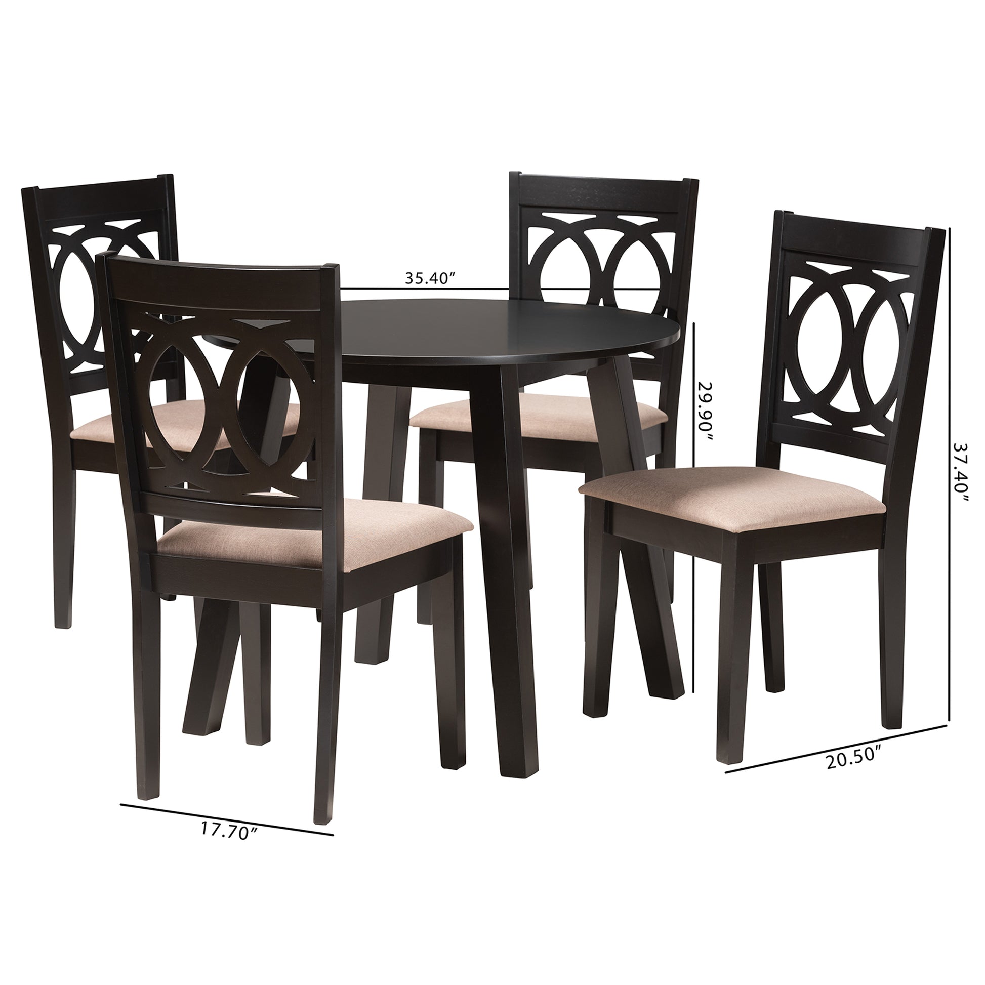 Baxton Studio Louisa Modern Beige Fabric and Dark Brown Finished Wood 5-Piece Dining Set | Dining Sets | Modishstore - 3