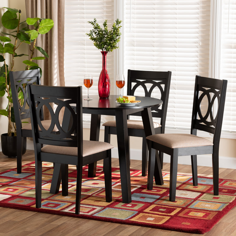 Baxton Studio Louisa Modern Beige Fabric and Dark Brown Finished Wood 5-Piece Dining Set | Dining Sets | Modishstore