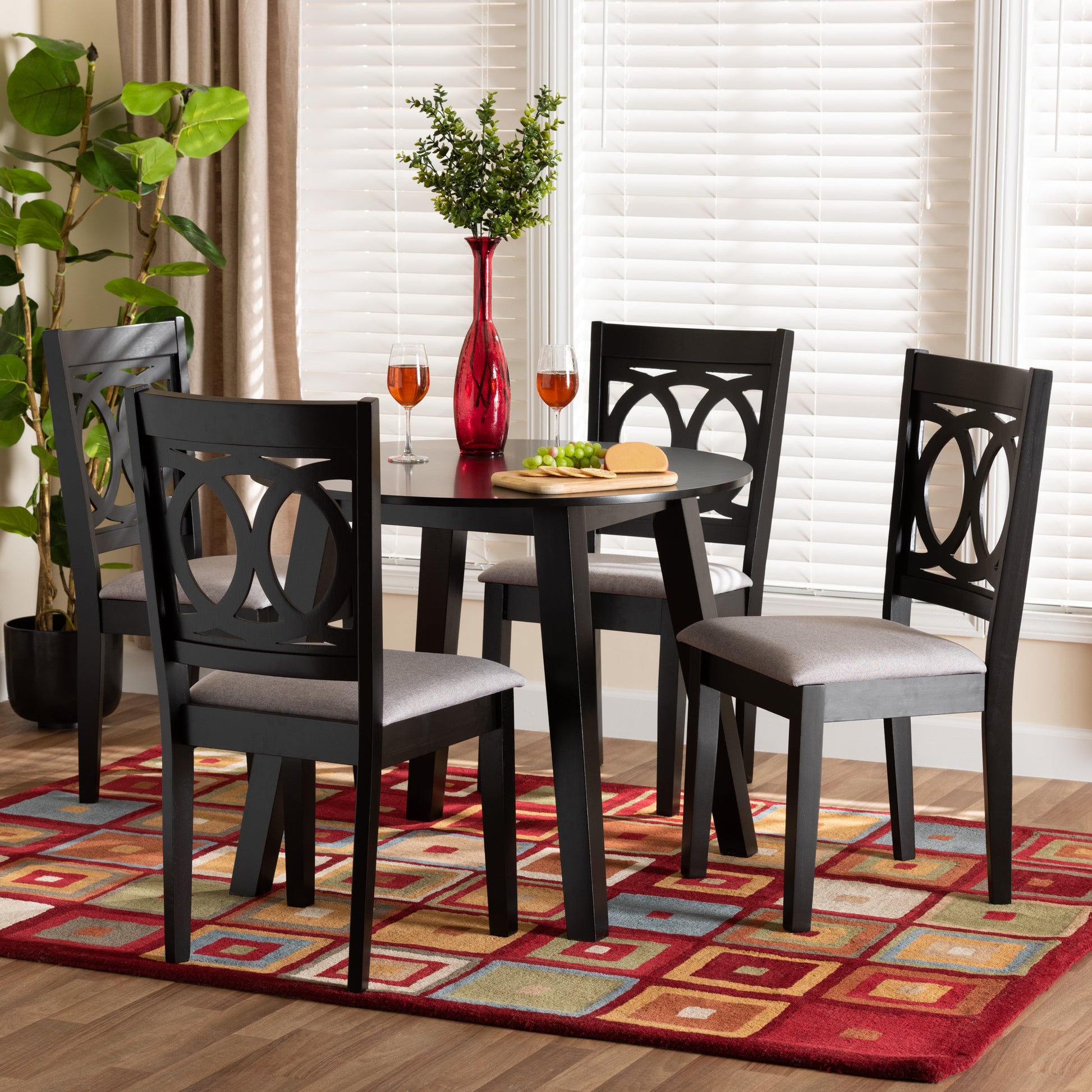 Baxton Studio Louisa Modern Grey Fabric and Dark Brown Finished Wood 5-Piece Dining Set | Dining Sets | Modishstore