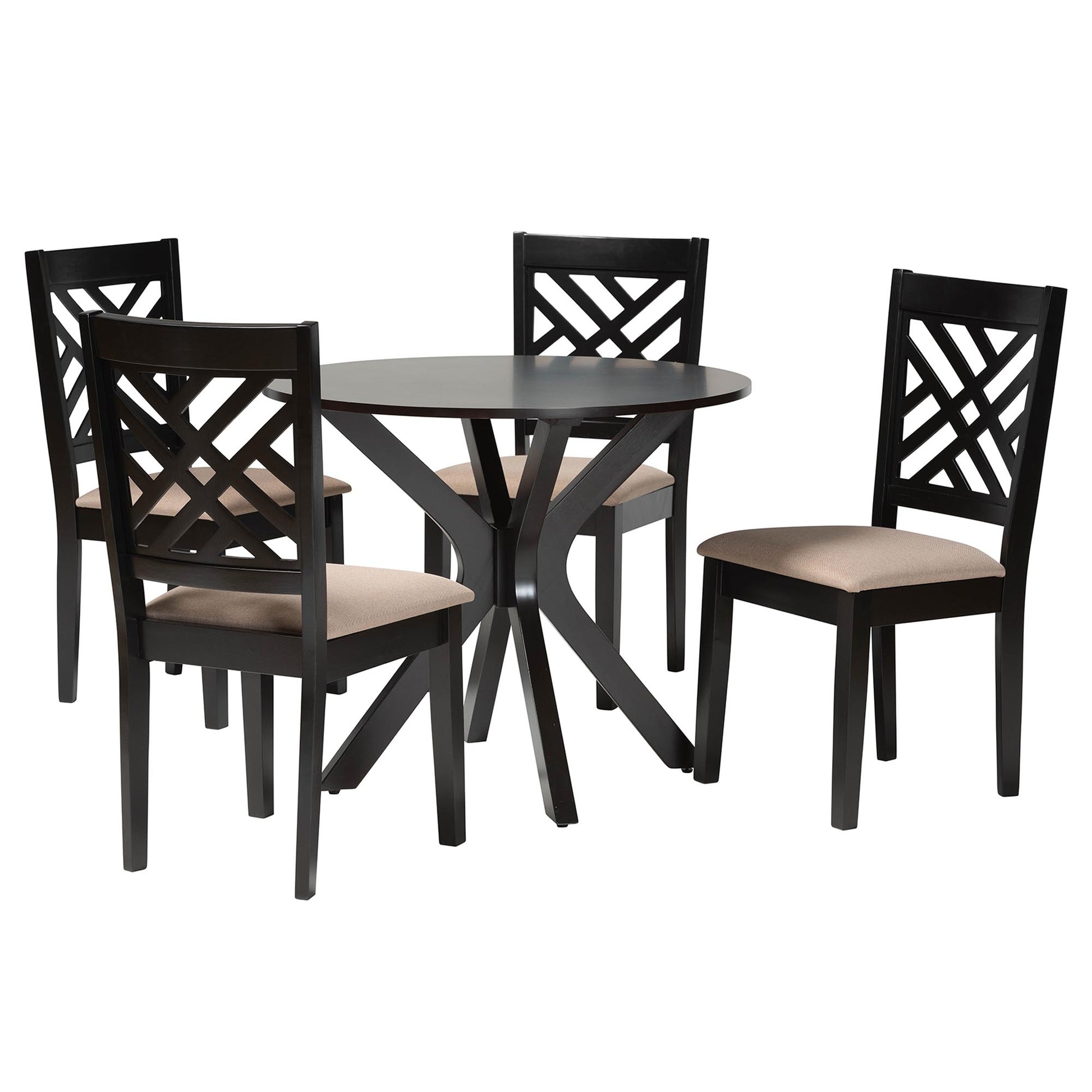 Baxton Studio Norah Modern Sand Fabric and Dark Brown Finished Wood 5-Piece Dining Set | Dining Sets | Modishstore - 2