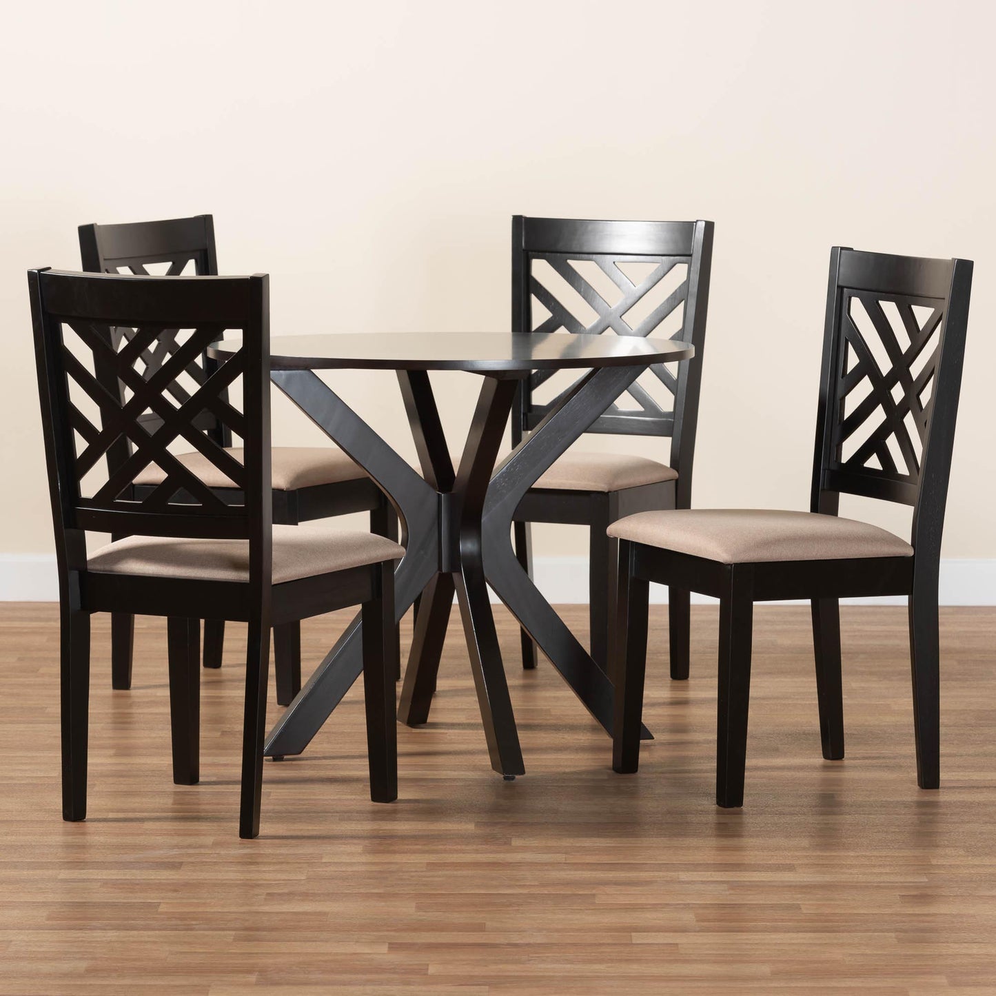 Baxton Studio Norah Modern Sand Fabric and Dark Brown Finished Wood 5-Piece Dining Set | Dining Sets | Modishstore - 9