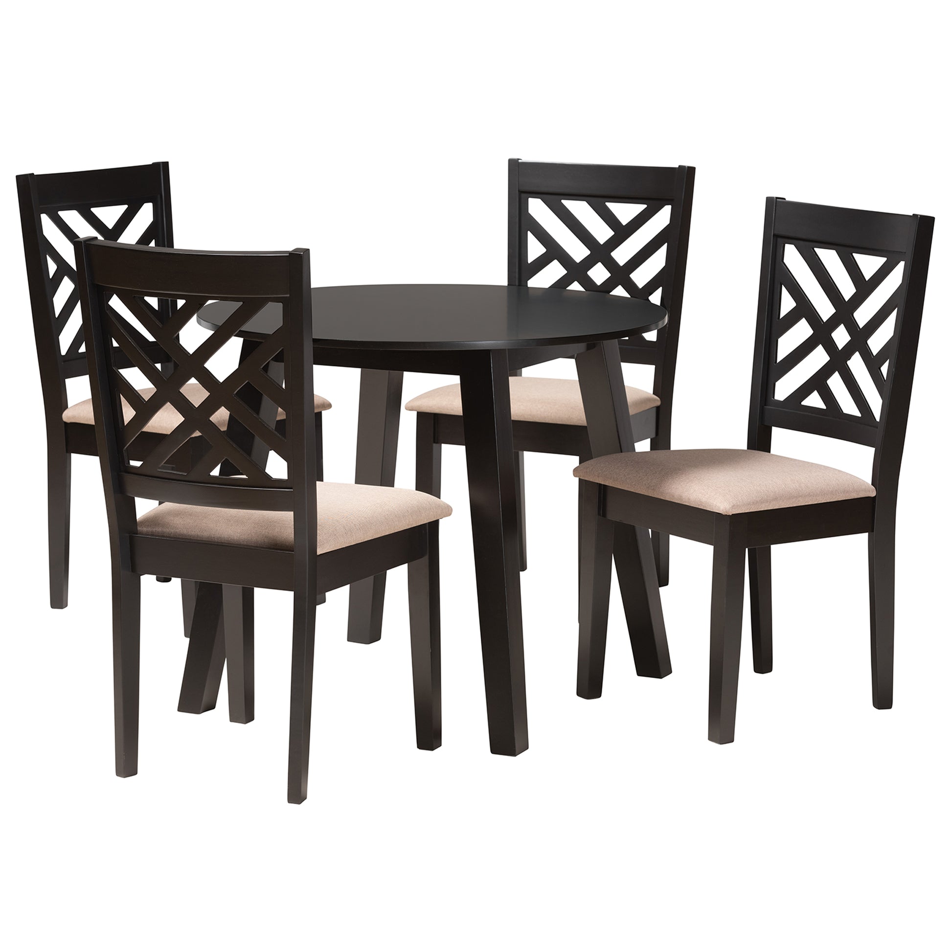 Baxton Studio Ellie Modern Beige Fabric and Dark Brown Finished Wood 5-Piece Dining Set | Dining Sets | Modishstore - 4