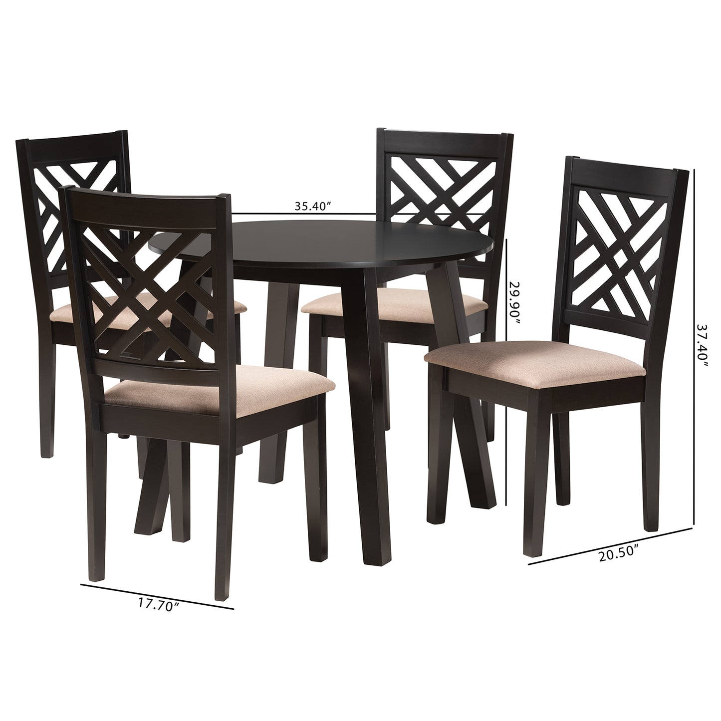 Baxton Studio Ellie Modern Beige Fabric and Dark Brown Finished Wood 5-Piece Dining Set | Dining Sets | Modishstore - 3