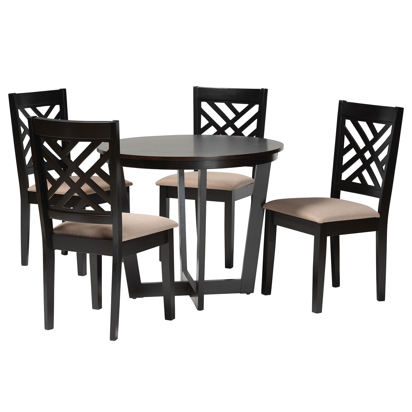 Baxton Studio Alena Modern Sand Fabric and Dark Brown Finished Wood 5-Piece Dining Set | Dining Sets | Modishstore - 4