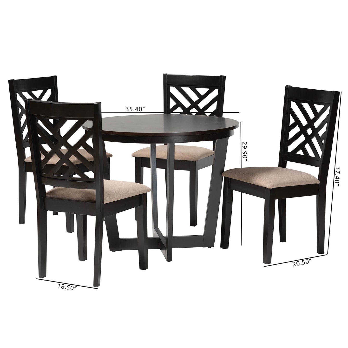 Baxton Studio Alena Modern Sand Fabric and Dark Brown Finished Wood 5-Piece Dining Set | Dining Sets | Modishstore - 3