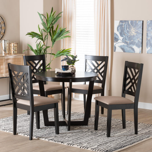 Baxton Studio Alena Modern Sand Fabric and Dark Brown Finished Wood 5-Piece Dining Set | Dining Sets | Modishstore