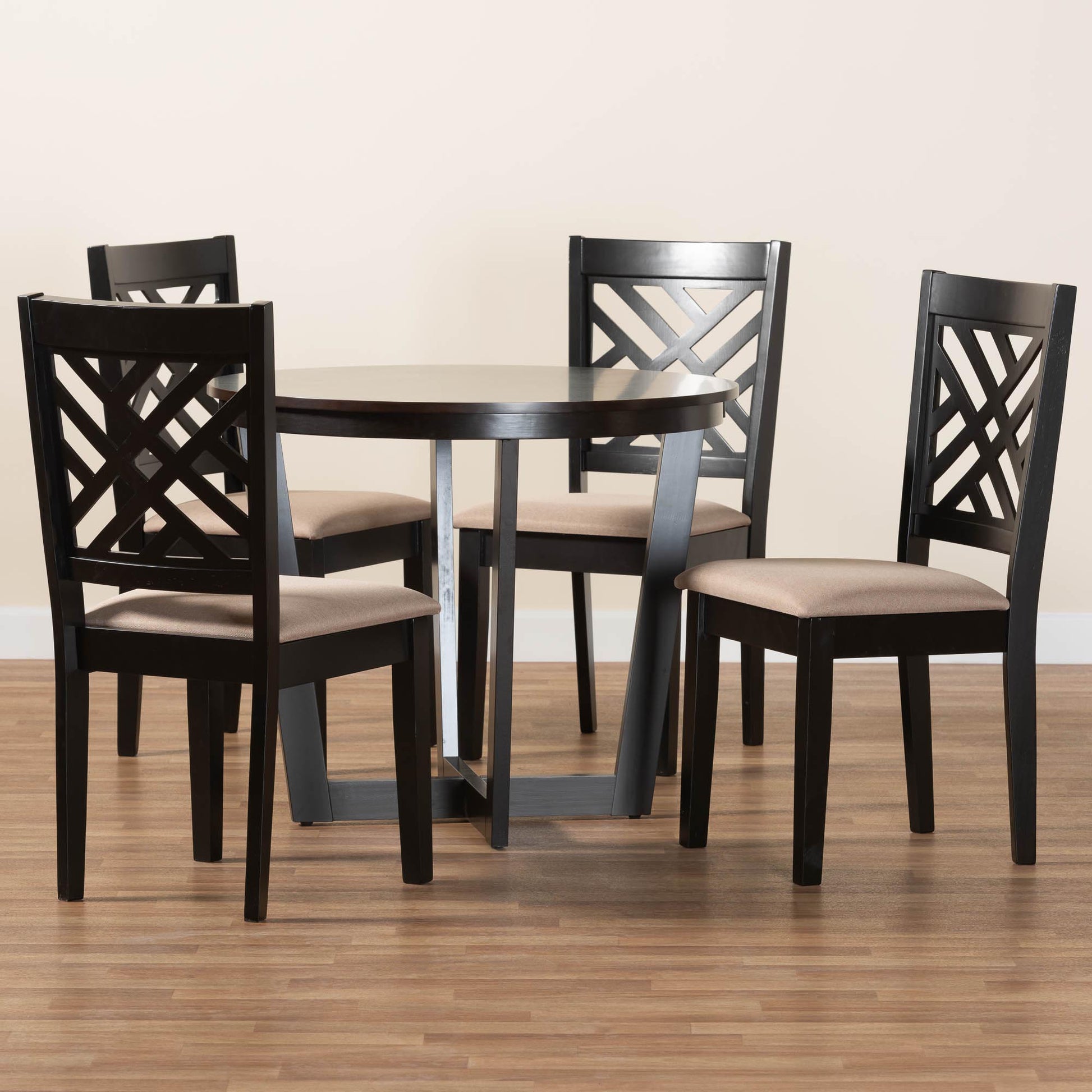 Baxton Studio Alena Modern Sand Fabric and Dark Brown Finished Wood 5-Piece Dining Set | Dining Sets | Modishstore - 2