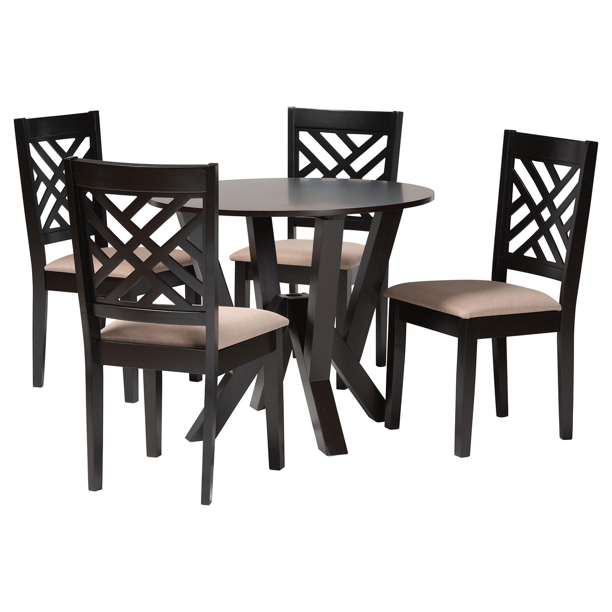 Baxton Studio Elise Modern Sand Fabric and Dark Brown Finished Wood 5-Piece Dining Set | Dining Sets | Modishstore - 2