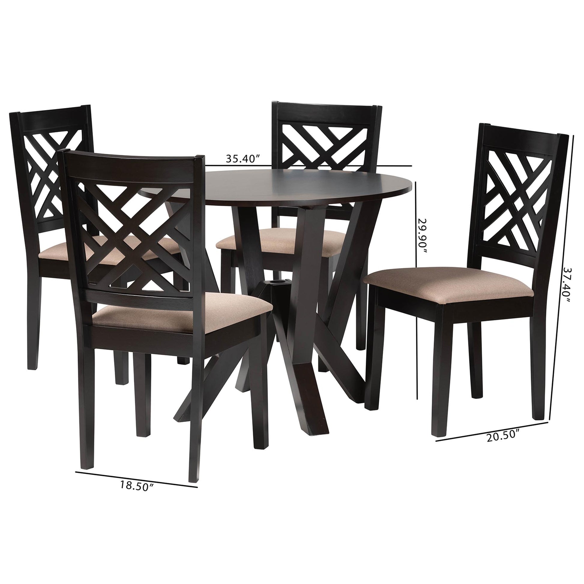 Baxton Studio Elise Modern Sand Fabric and Dark Brown Finished Wood 5-Piece Dining Set | Dining Sets | Modishstore - 10