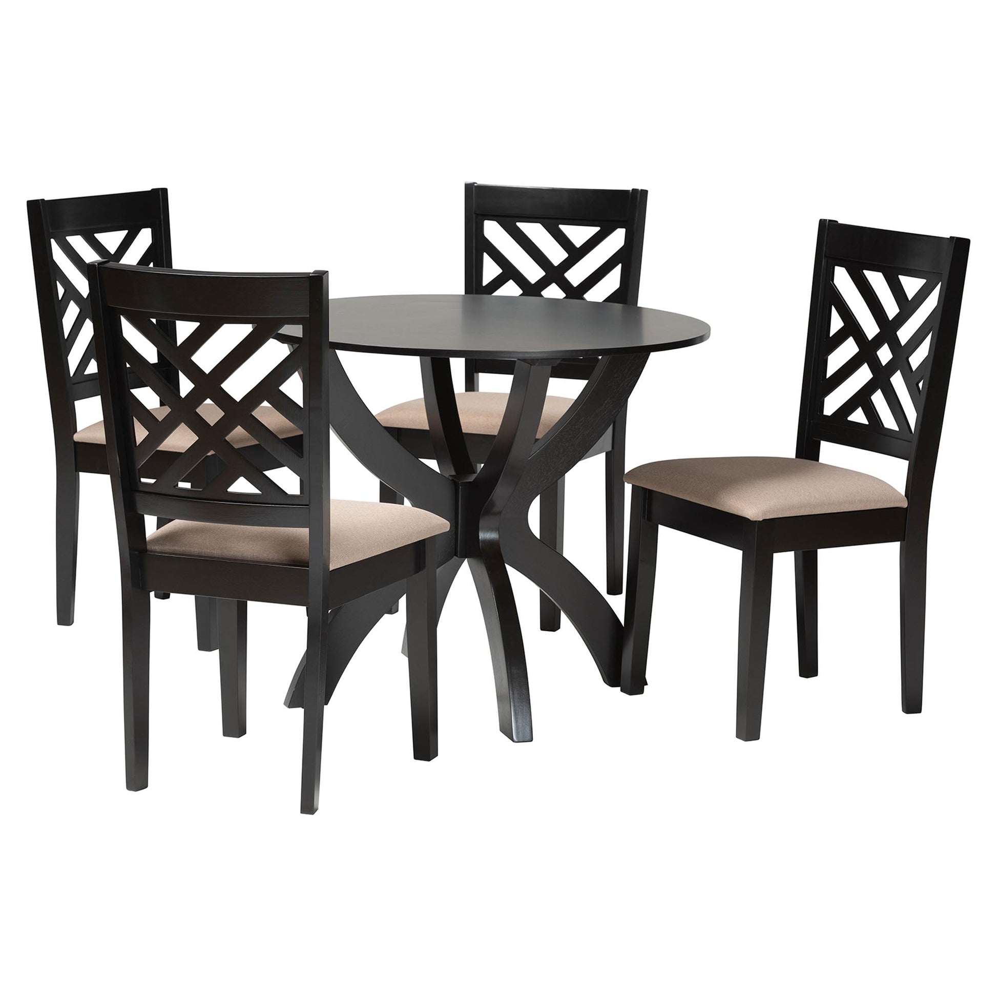 Baxton Studio Edona Modern Sand Fabric and Walnut Brown Finished Wood 5-Piece Dining Set | Dining Sets | Modishstore - 2