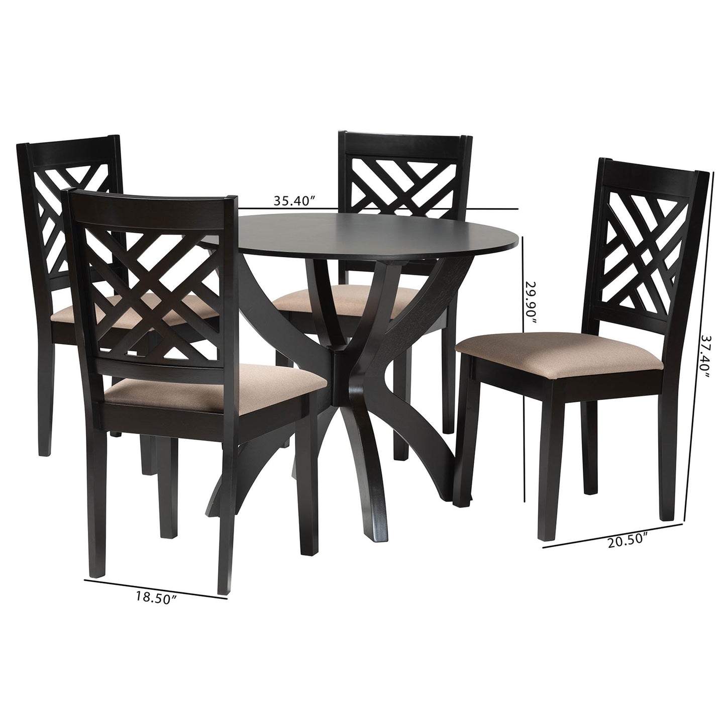 Baxton Studio Edona Modern Sand Fabric and Walnut Brown Finished Wood 5-Piece Dining Set | Dining Sets | Modishstore - 10