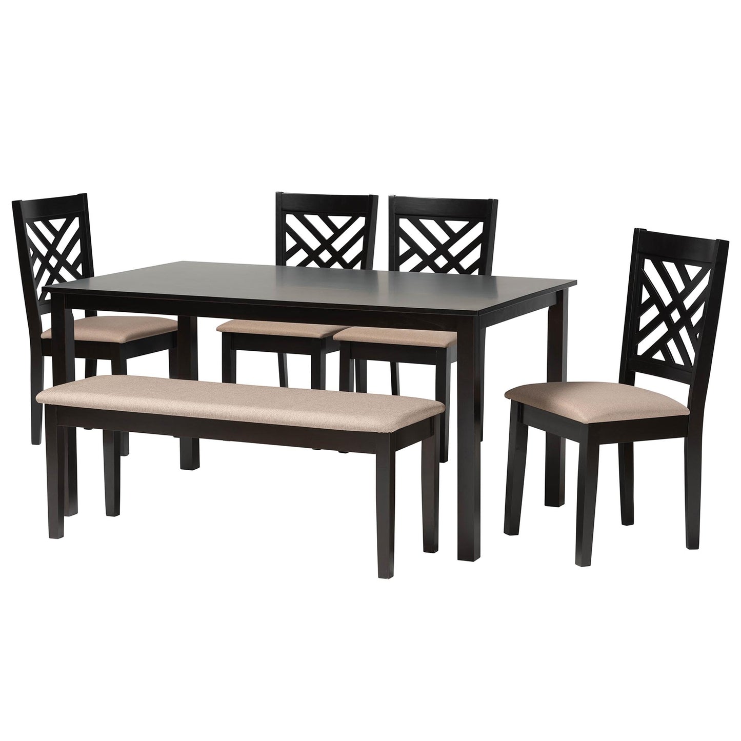 Baxton Studio Gustavo Modern Sand Fabric and Walnut Brown Finished Wood 6-Piece Dining Set | Dining Sets | Modishstore - 2