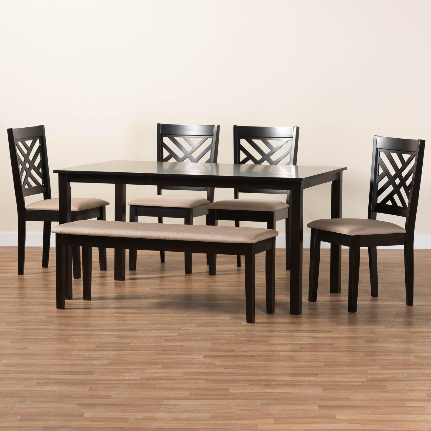 Baxton Studio Gustavo Modern Sand Fabric and Walnut Brown Finished Wood 6-Piece Dining Set | Dining Sets | Modishstore - 9