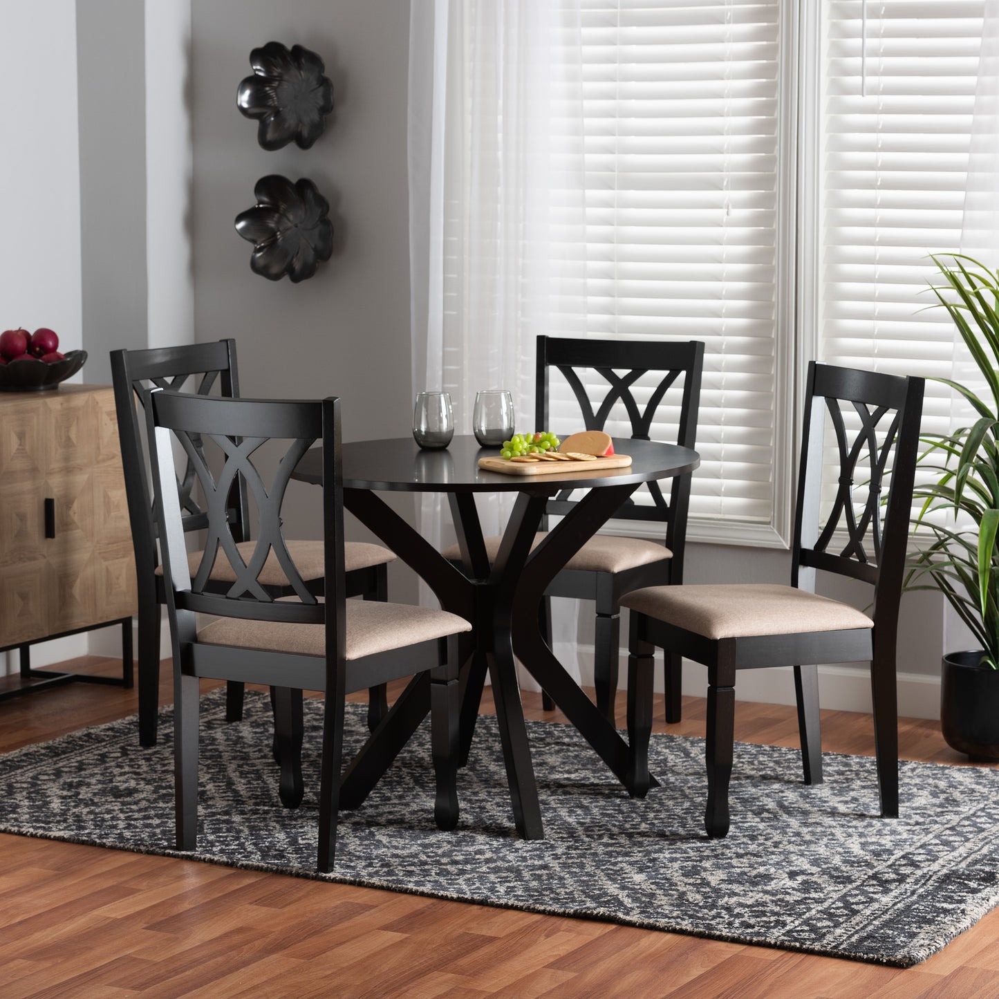 Baxton Studio Maya Modern Beige Fabric and Espresso Brown Finished Wood 5-Piece Dining Set | Dining Sets | Modishstore