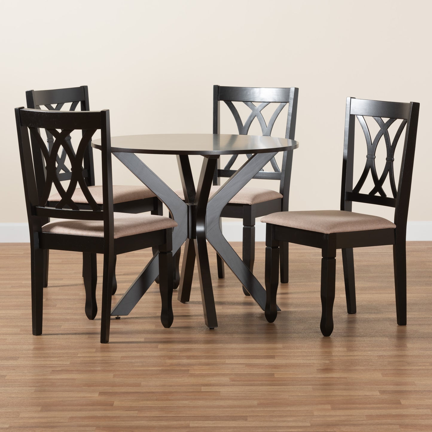 Baxton Studio Maya Modern Beige Fabric and Espresso Brown Finished Wood 5-Piece Dining Set | Dining Sets | Modishstore - 9