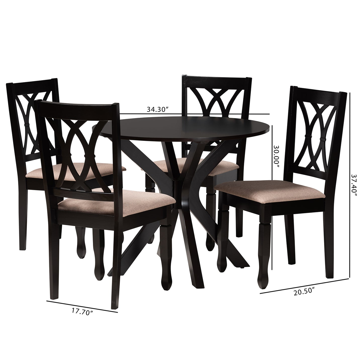 Baxton Studio Maya Modern Beige Fabric and Espresso Brown Finished Wood 5-Piece Dining Set | Dining Sets | Modishstore - 10