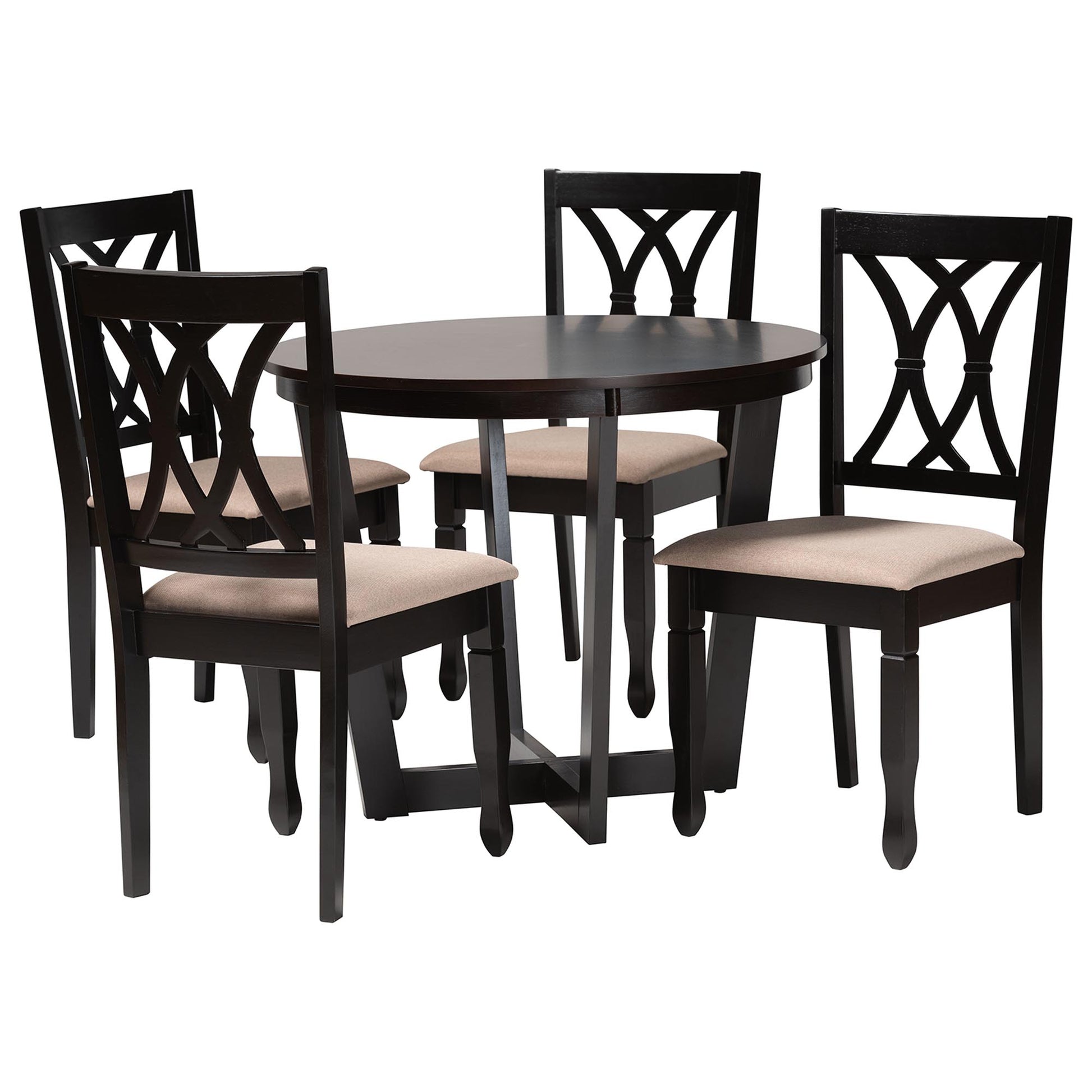 Baxton Studio Aggie Modern Sand Fabric and Dark Brown Finished Wood 5-Piece Dining Set | Dining Sets | Modishstore - 4