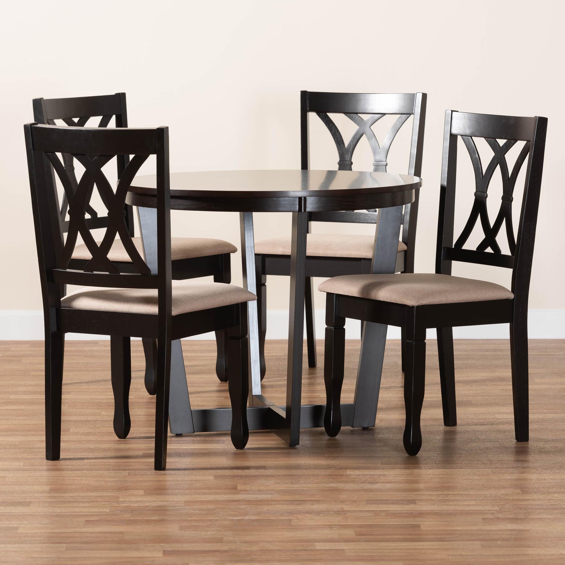 Baxton Studio Aggie Modern Sand Fabric and Dark Brown Finished Wood 5-Piece Dining Set | Dining Sets | Modishstore - 2