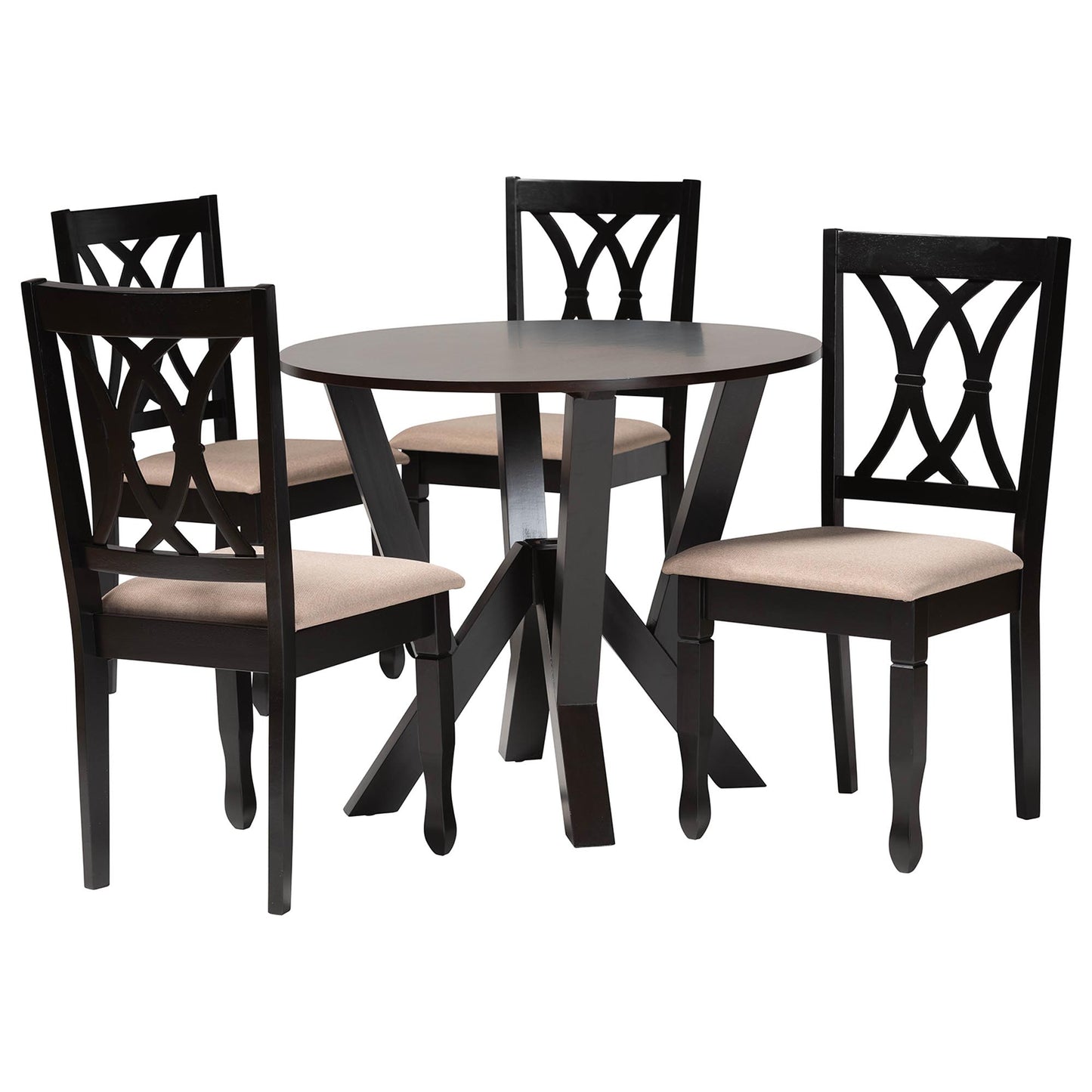 Baxton Studio Irene Modern Sand Fabric and Dark Brown Finished Wood 5-Piece Dining Set | Dining Sets | Modishstore - 4