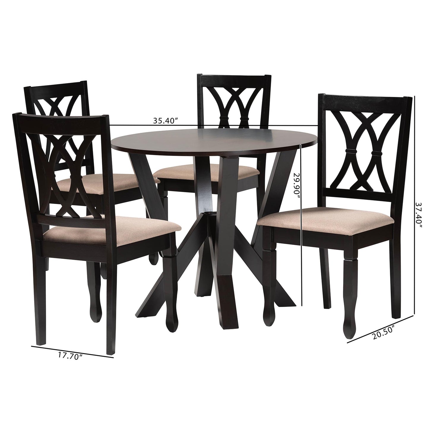 Baxton Studio Irene Modern Sand Fabric and Dark Brown Finished Wood 5-Piece Dining Set | Dining Sets | Modishstore - 3