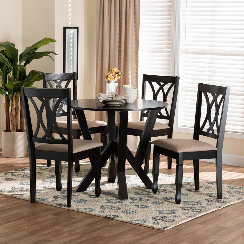 Baxton Studio Irene Modern Sand Fabric and Dark Brown Finished Wood 5-Piece Dining Set | Dining Sets | Modishstore