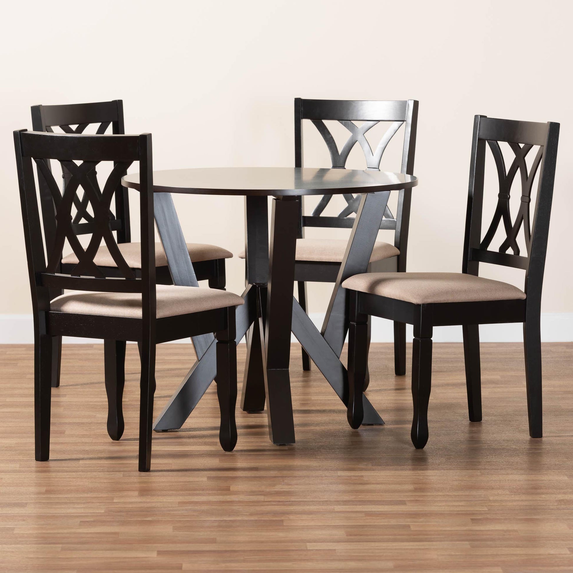 Baxton Studio Irene Modern Sand Fabric and Dark Brown Finished Wood 5-Piece Dining Set | Dining Sets | Modishstore - 2