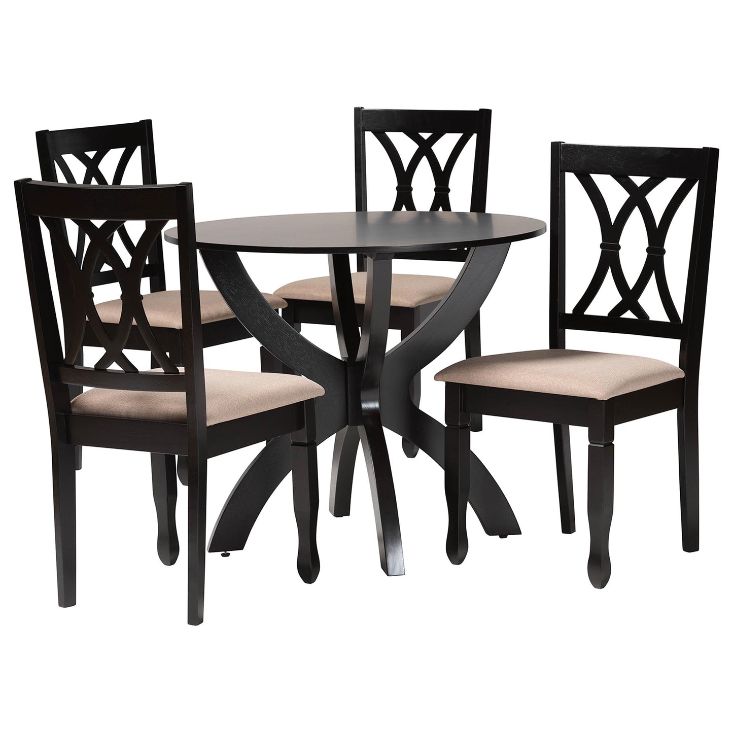 Baxton Studio April Modern Sand Fabric and Dark Brown Finished Wood 5-Piece Dining Set | Dining Sets | Modishstore - 2