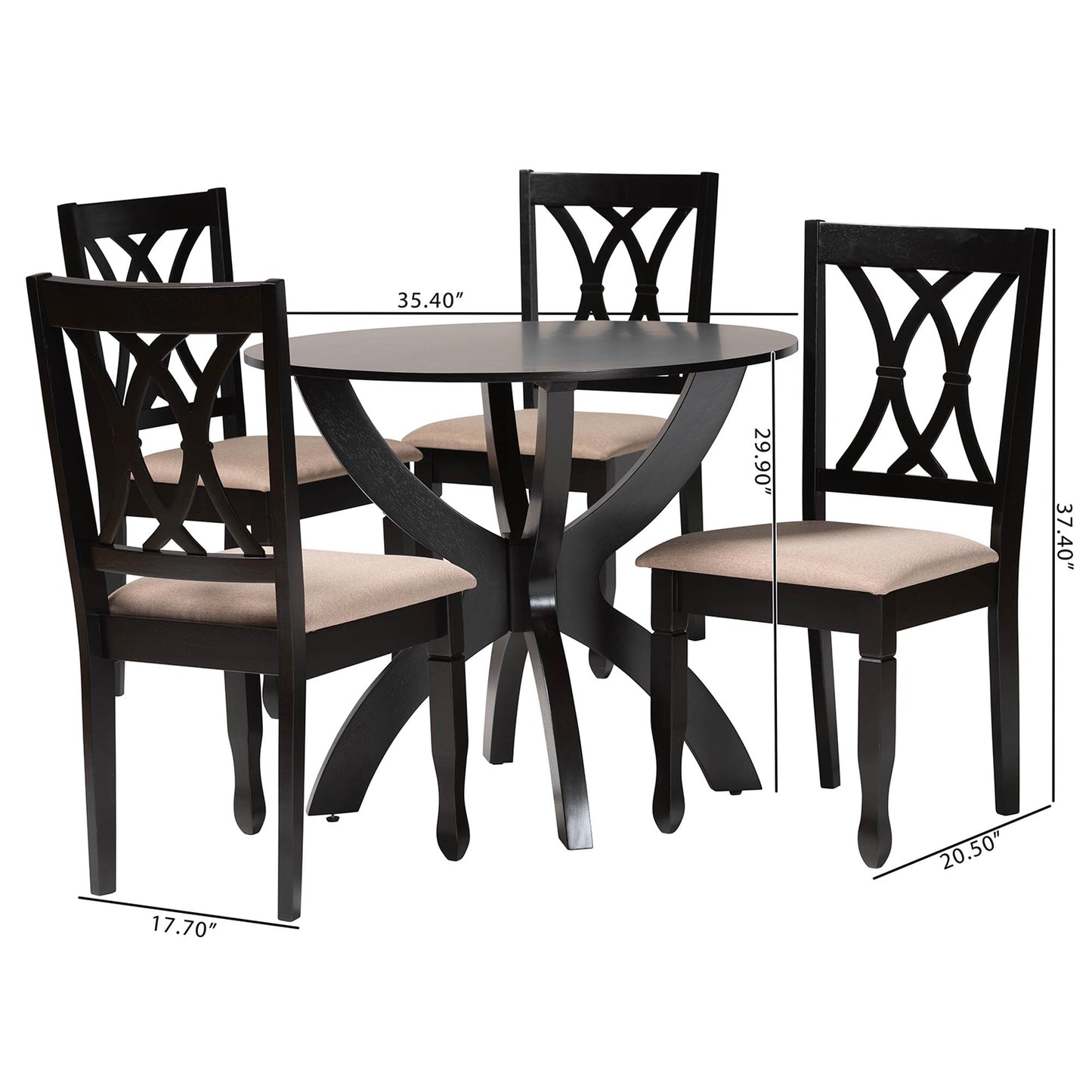 Baxton Studio April Modern Sand Fabric and Dark Brown Finished Wood 5-Piece Dining Set | Dining Sets | Modishstore - 10