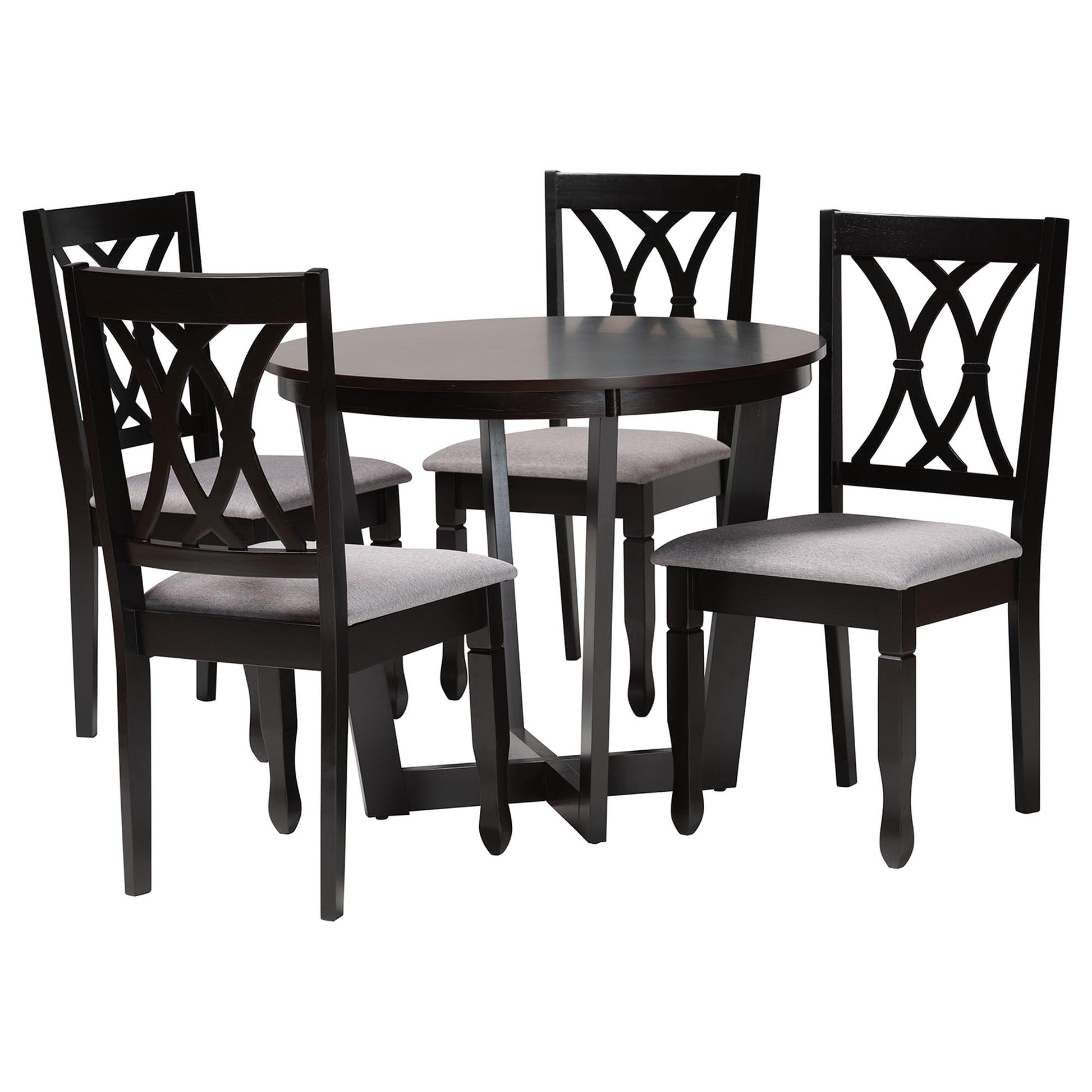 Baxton Studio Aggie Modern Grey Fabric and Dark Brown Finished Wood 5-Piece Dining Set | Dining Sets | Modishstore - 4