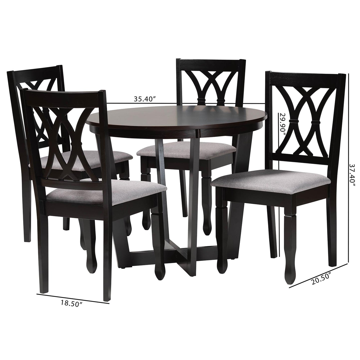 Baxton Studio Aggie Modern Grey Fabric and Dark Brown Finished Wood 5-Piece Dining Set | Dining Sets | Modishstore - 3