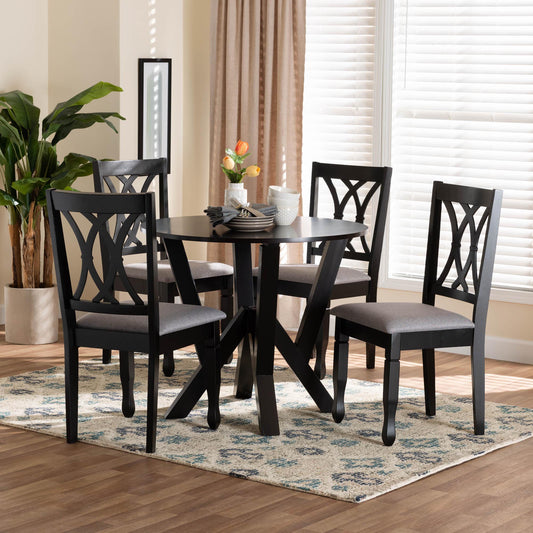 Baxton Studio Irene Modern Grey Fabric and Dark Brown Finished Wood 5-Piece Dining Set | Dining Sets | Modishstore