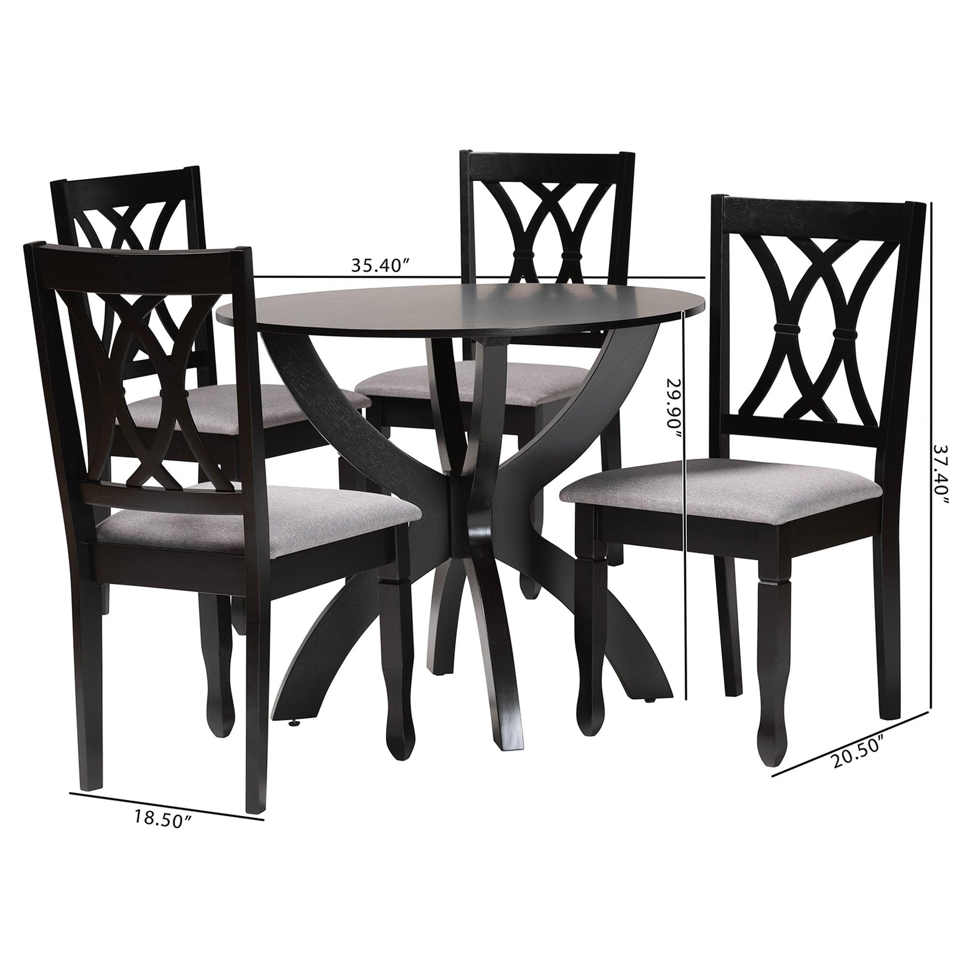 Baxton Studio April Modern Grey Fabric and Dark Brown Finished Wood 5-Piece Dining Set | Dining Sets | Modishstore - 10