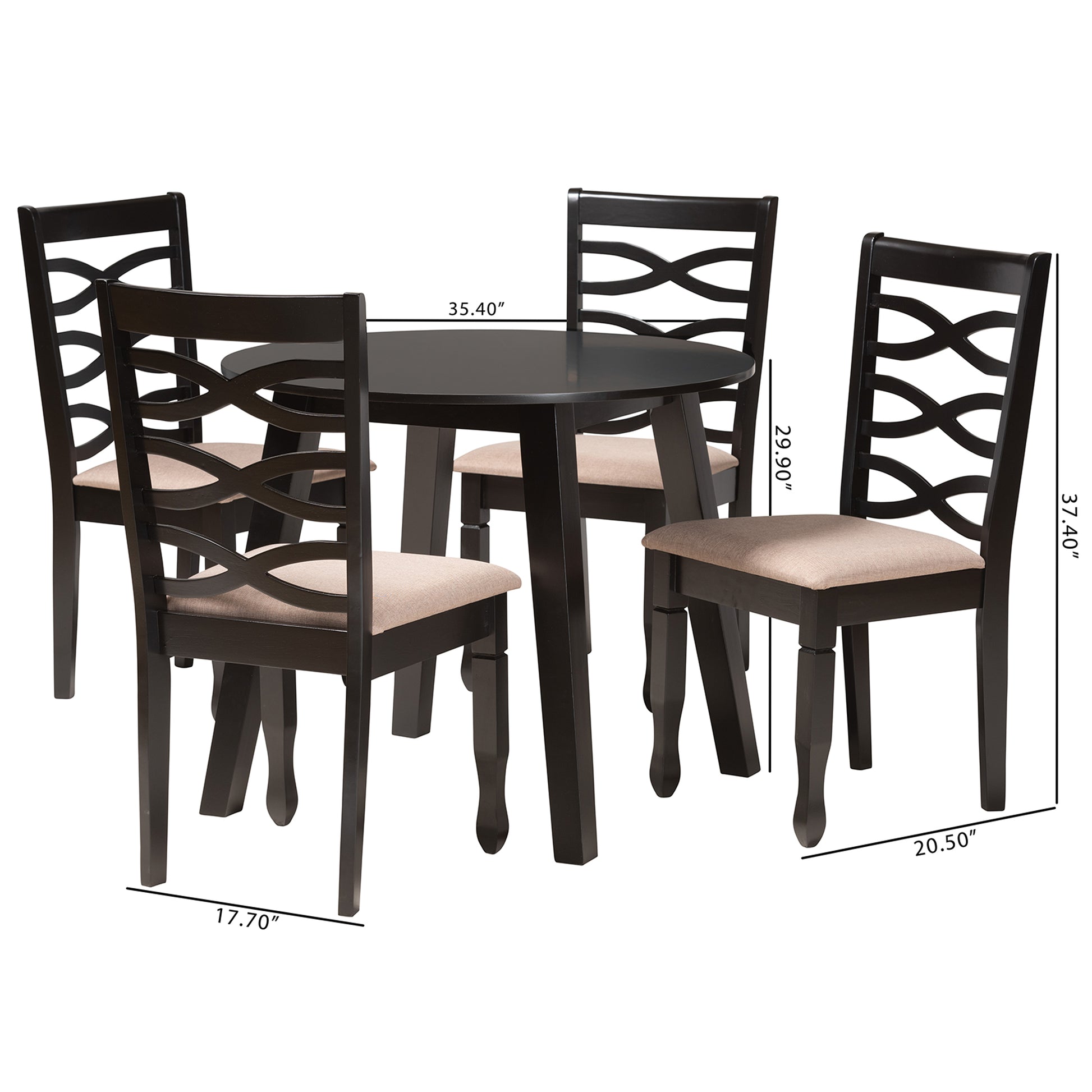 Baxton Studio Ruby Modern Beige Fabric and Dark Brown Finished Wood 5-Piece Dining Set | Dining Sets | Modishstore - 3