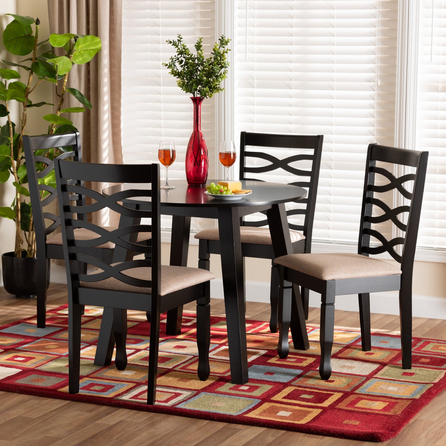 Baxton Studio Ruby Modern Beige Fabric and Dark Brown Finished Wood 5-Piece Dining Set | Dining Sets | Modishstore