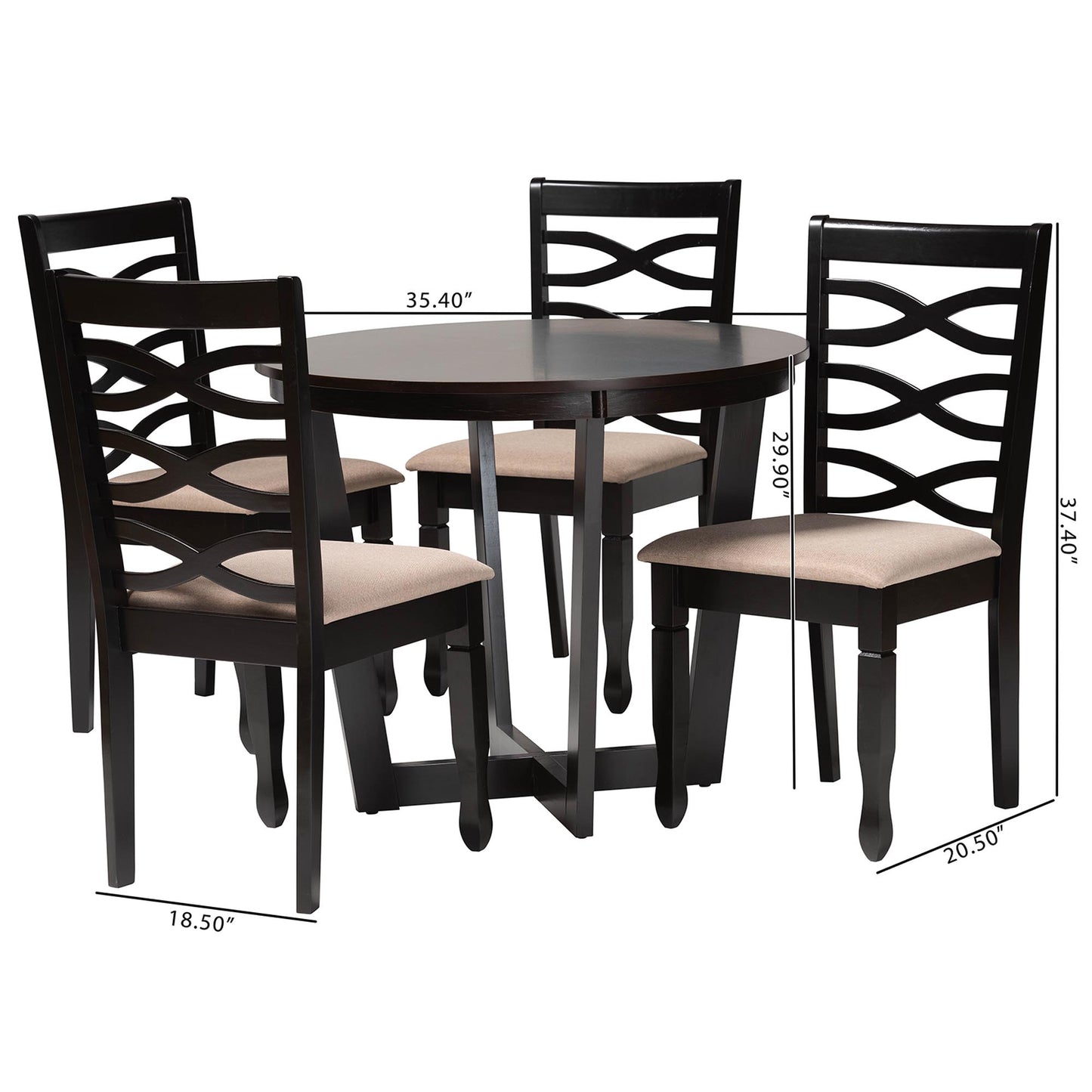 Baxton Studio Leda Modern Sand Fabric and Dark Brown Finished Wood 5-Piece Dining Set | Dining Sets | Modishstore - 3